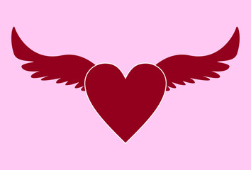 Red Winged Heart Symbol on Pink Background Representing Love and Romance