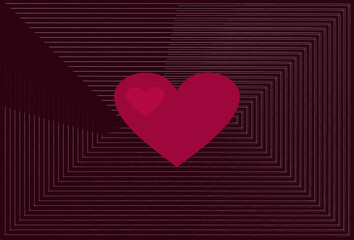 Minimal Red Heart Centered on Abstract Dark Geometric Line Background