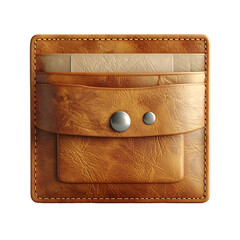 Detailed image of a brown leather wallet with multiple compartments and silver rivets