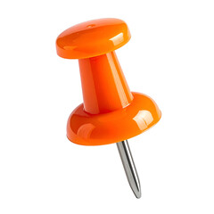 Isolated, brightly colored orange thumbtack with a shiny metal pin on a black background