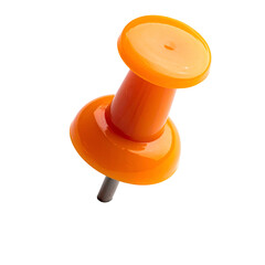 Isolated orange pushpin with a chrome pin, set against a black background