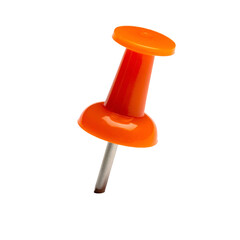 A brightly colored orange thumbtack stands out against a stark black background
