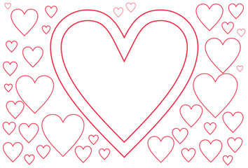 Minimal Heart Outline Pattern with Central Love Frame on White Background