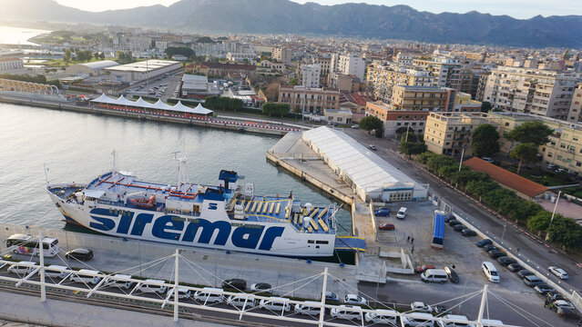 Palermo, Italy - December 18, 2025: Cruise port, GNV ferry in the port of Palermo. Italy
