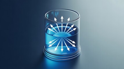 Scientific illustration showing a radial distribution of pressure or energy from a source in a liquid medium
