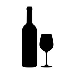 Wine bottle and wine glass isolated vector on transparent background