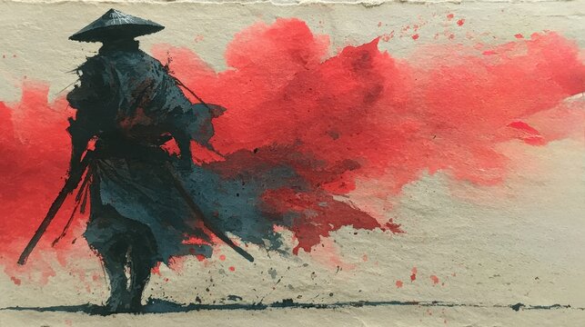 Ronin journey traditional japanese ink wash painting artistic expression serene landscape cultural heritage