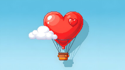 Obraz premium Happy valentines day heart hot air balloon in sky with cloud