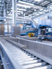 Automated Industrial Conveyor System Inside Modern Factory with Clean Workflow and Copy Space