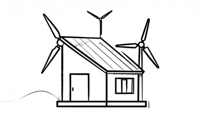 Sustainable Home with Solar Panels and Wind Turbines Illustration.