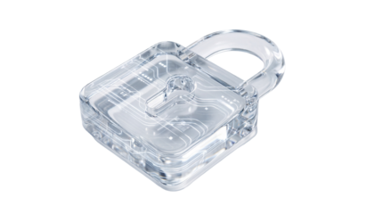 Ultrarealistic 4k image of a clear plastic electronic device component with loop handle and circuit board design on white background