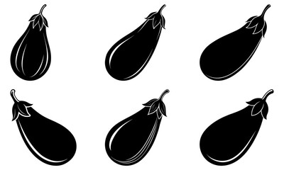 Five Black Eggplant Silhouettes on White Background vegetable 1