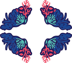 Colorful Coral Reef Elements Graphic Design Illustration Seamless Pattern