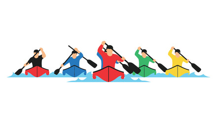 Dynamic Illustration of Colorful Rowers Competing in a Canoe Race Event