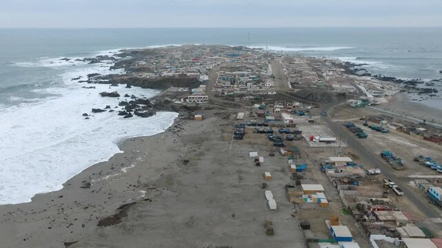 Fishing village Aerial on a peninsula in Peru, South America