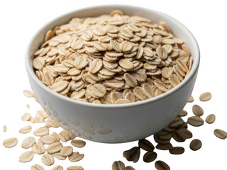 Bowl of rolled oats isolated on transparent background