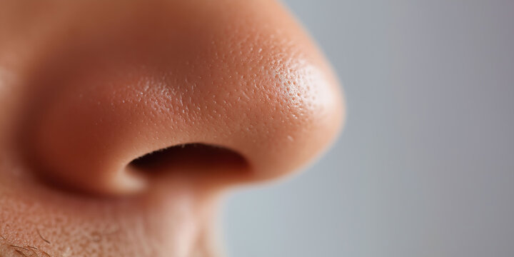 Detailed nose profile displays anatomical feature against neutral isolated background.