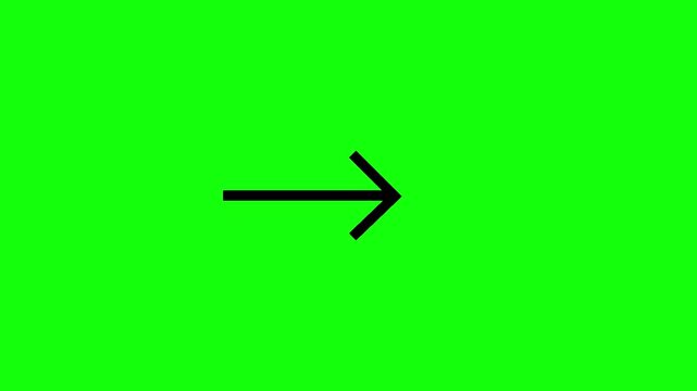 A clean black arrow icon smoothly moving back and forth toward the right side in a seamless loop on a solid bright green chroma key background, simple flat design, centered vertically, smooth easing.