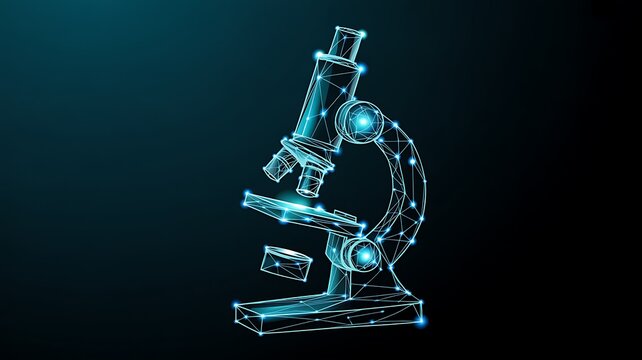 Dynamic Digital Microscope: Low Poly Bio-Tech & Scientific Innovation - Powered by Adobe