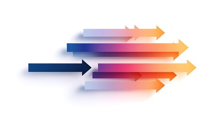 Gradient arrows blending into a colorful arrow pointing to the right on white background for business concepts and data visualization