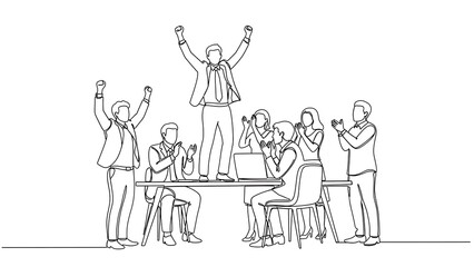Successful business team celebrating achievement and victory in meeting room