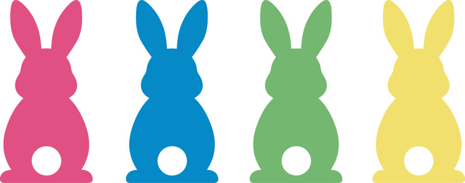 Vibrant easter bunnies in pink blue green and yellow celebrate easter day with joy and color
