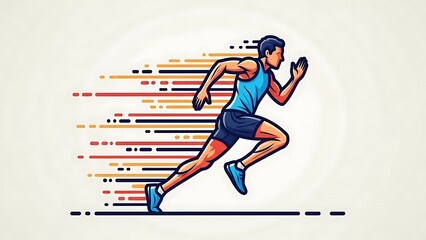 Man running fast with colorful motion lines behind him