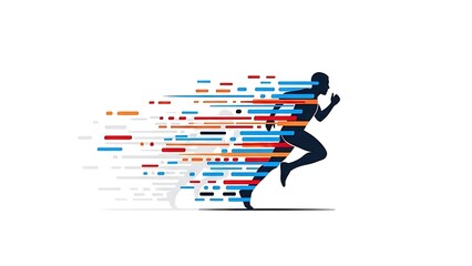 Dynamic runner in motion with colorful speed lines