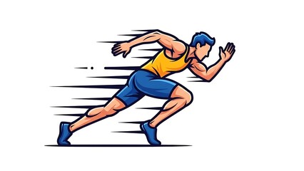 Man running fast in dynamic motion with speed lines