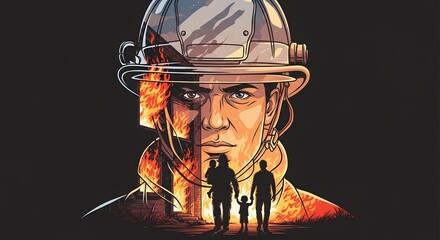 Brave Firefighter Heroic Rescue Mission Amidst Blazing Inferno Digital Illustration