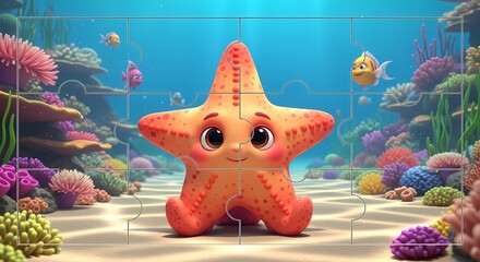 Happy Cartoon Starfish in Bright Coral Reef Ocean Scene