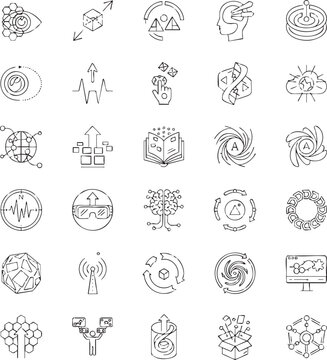 ​Set of 36 Minimalist Augmented Reality and Metaverse Line Icons - Abstract Vector UI Elements