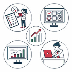 Data Analysis and Spreadsheet Report Vector Icon Set
