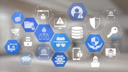 Cyber security icons show cyber attack defense, malware protection, and data security. Cybersecurity prevents hacking, ensures safety, and strengthens cyber attack resilience. Gist