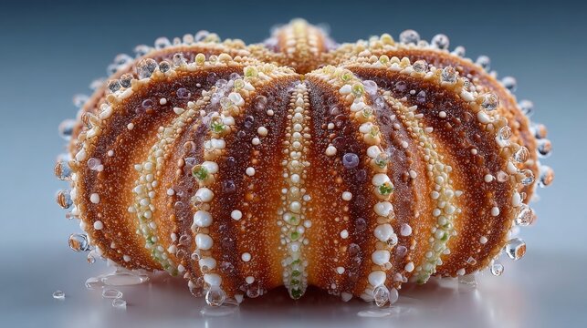  Abstract Marine Life with Brown Stripes, White Tubercles and Dew Drops, on a Smooth Surface.