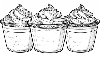 Three Cups of Delicious Dessert with Cream Topping.