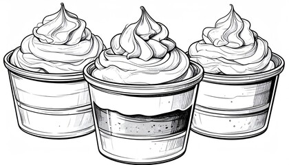 Three Cups of Dessert with Whipped Cream Topping.