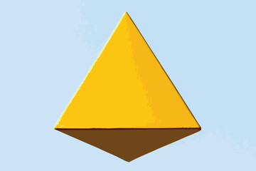A vibrant yellow geometric pyramid floats against a soft blue gradient background, showcasing a modern, abstract design element perfect for various creative projects and visual concepts.