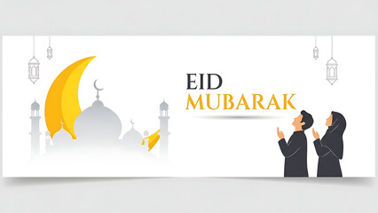 Eid Mubarak celebration with Muslim couple praying together