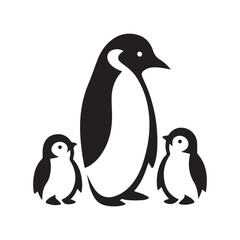 Obraz premium penguin family vector silhouette clip art abstract outline logo design illustration