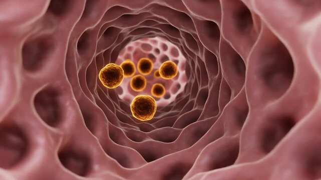 3D microscopic travel through intestinal Peyer's patches with circulating cells