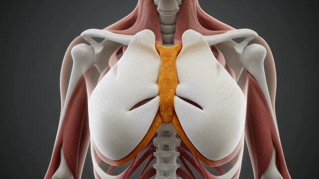 3D Animation of Human Chest Anatomy: Sternal Region and Xiphoid Process Rotation