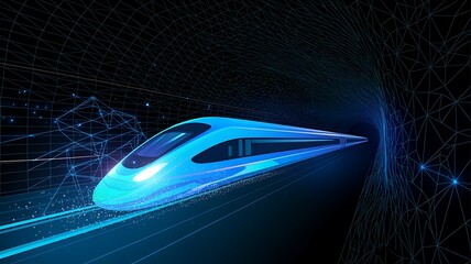 Futuristic Maglev Train in Blue Digital Tunnel - High-Speed Transport Technology