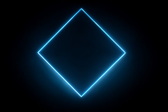 A Blue Glowing Neon Diamond Shape on a Black Background