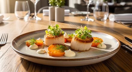 Seafood Scallops With Carrot And Dill Sauce