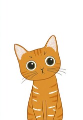 Illustration of a Cute Orange Tabby Cat Sitting with a Curious Expression on White Background; Cartoon Animal Portrait Art.