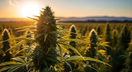 Cannabis Plant Growth Field Sunset