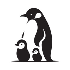 Obraz premium penguin family vector silhouette clip art abstract outline logo design illustration