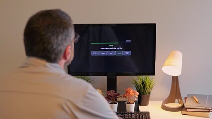 Middle Aged Man Takes Happiness Assessment for Emotional Intelligence and Mental Health Awareness and Wellness Metrics Concept