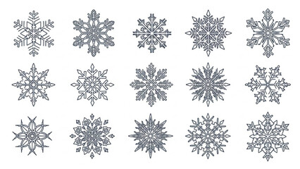 Fototapeta premium Snowflakes Collection Intricate Vector Designs Isolated on White Background